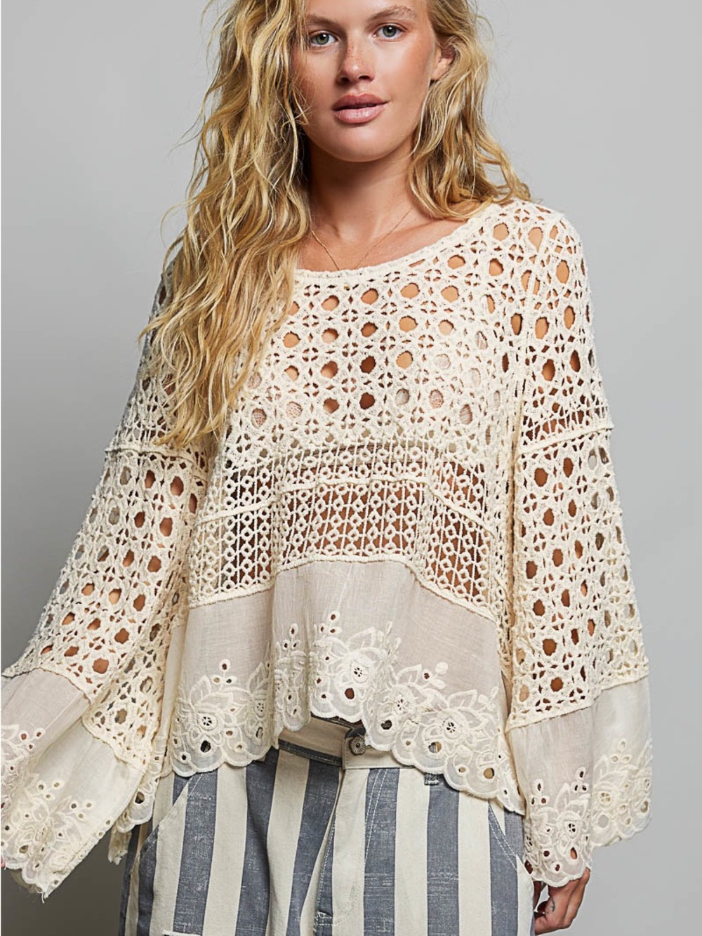 POL Crochet & Lace Cream Boho Top